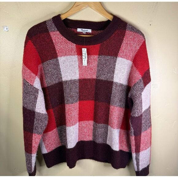 NWT Madewell Fenimore Plaid Pullover Sweater in Heather Blush Size Medium Alpaca - Picture 1 of 6